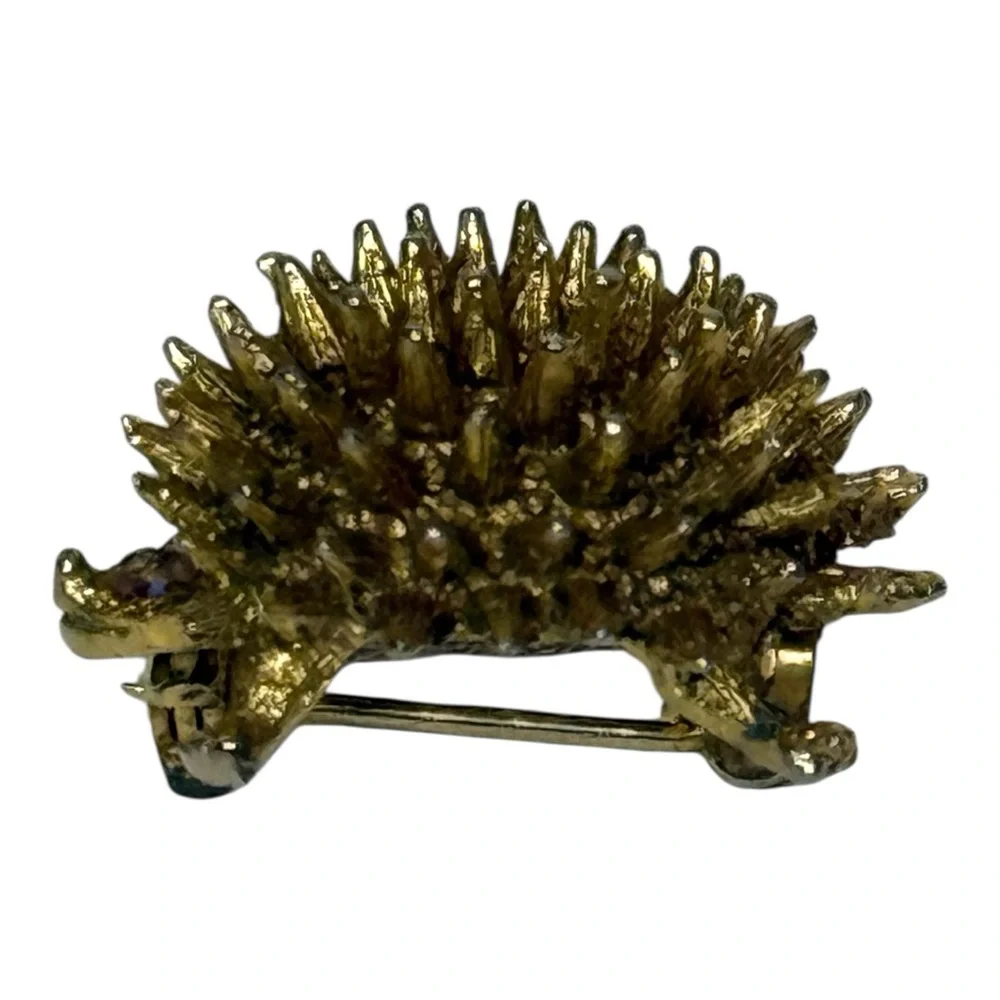 Vintage‎ Hedgehog Pin Brooch Gold With Multiple Rhinestones 1